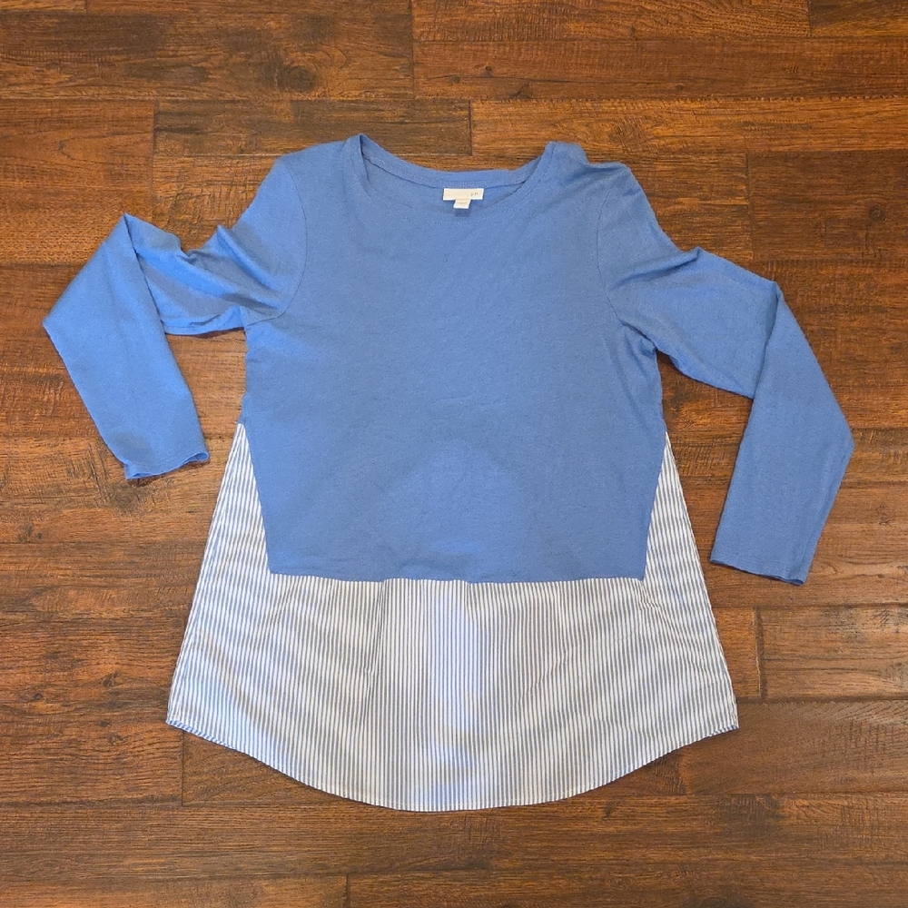 J. Jill Blue and White Long Sleeve Layered Tee Super Soft